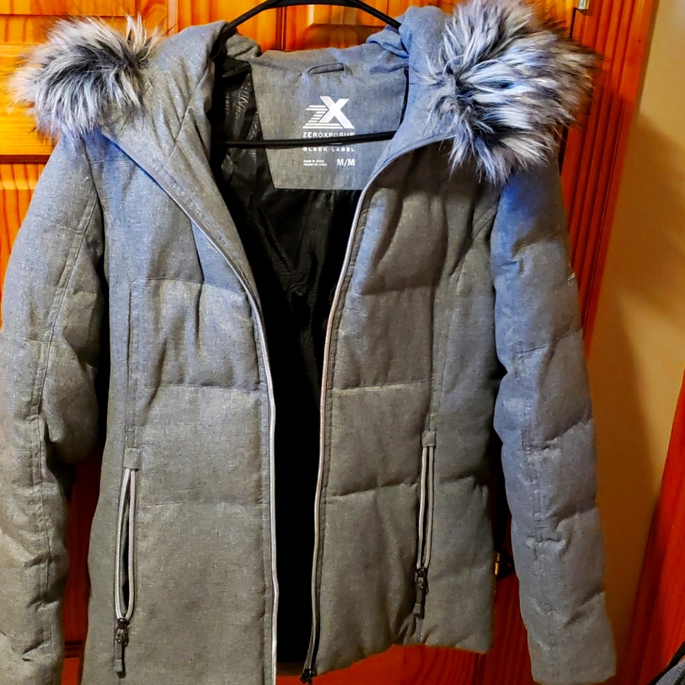 Zip up winter coat with fuzzy hood